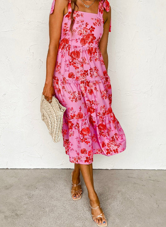 Pink Tie strap Floral Maxi - Mercantile213