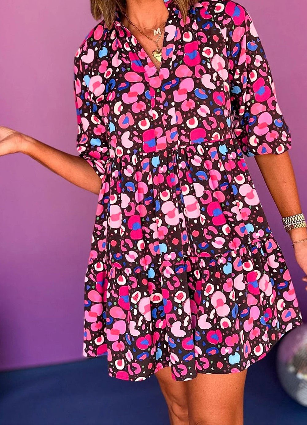 Pink/Blue Abstract Print Dress - Mercantile213