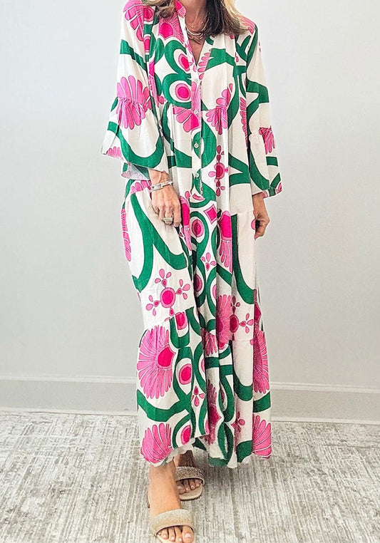 Pink/Green Boho Floral Maxi - Mercantile213