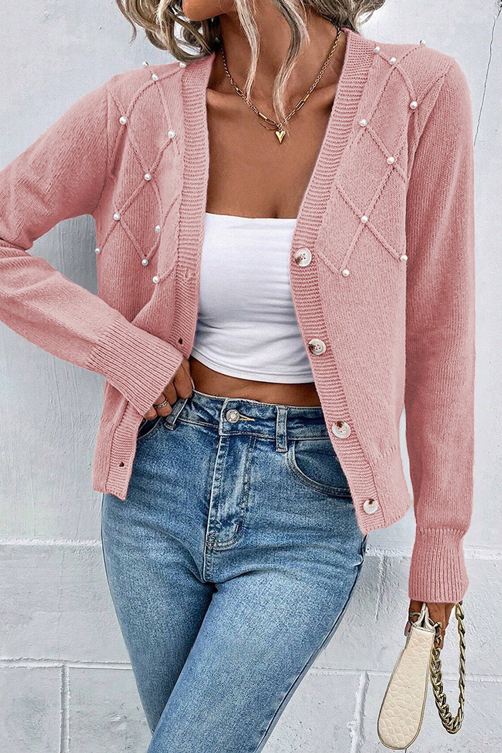 Pink/Pearl Sweater Cardigan - Mercantile213