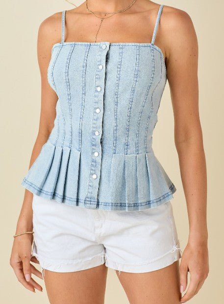 Pleated Denim Peplum Cami - Mercantile213