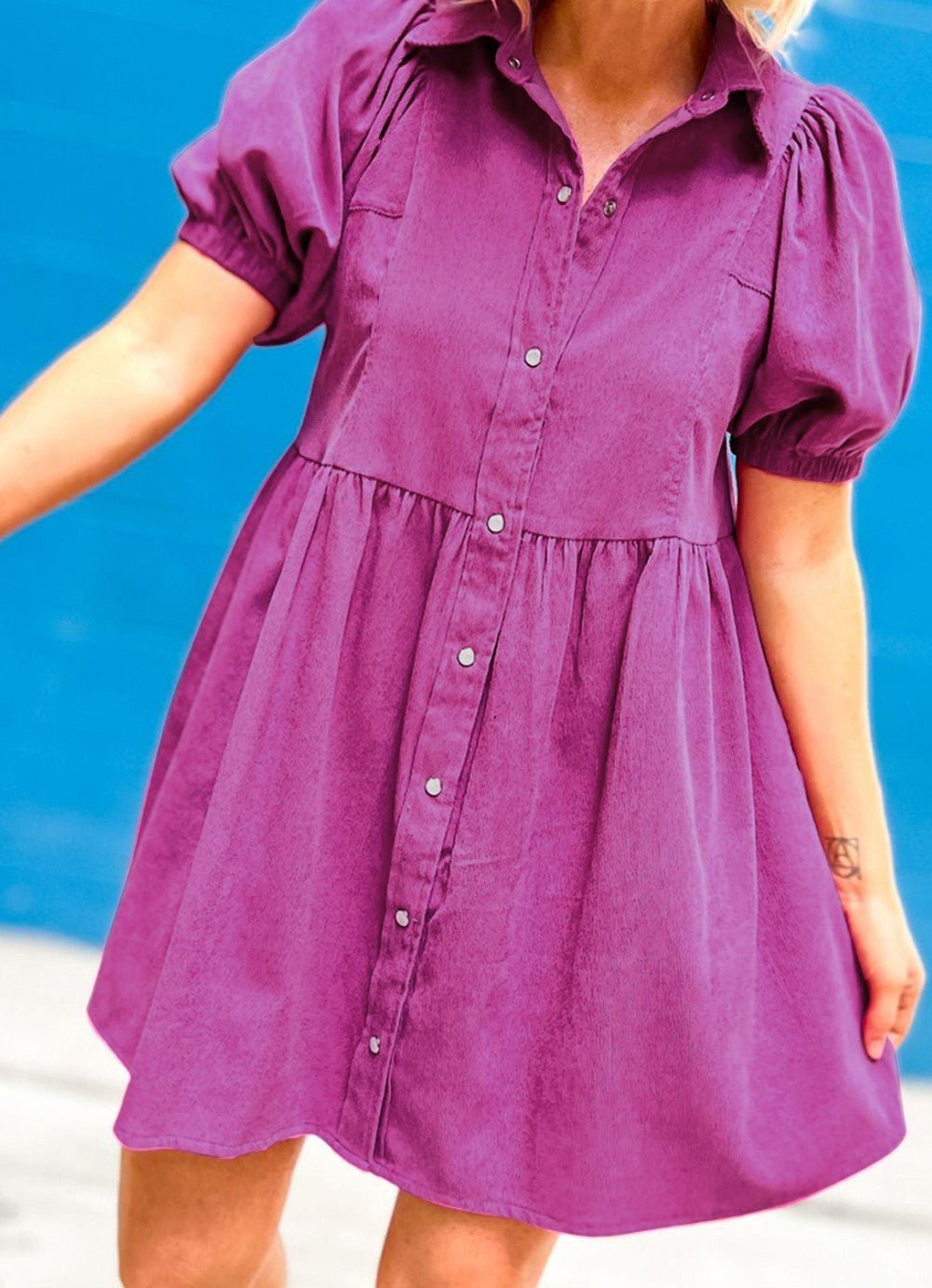 Plum Corduroy Collared Babydoll Dress - Mercantile213