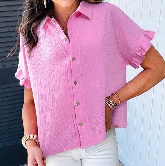 Powder Pink Bonbon Button Down Top - Mercantile213