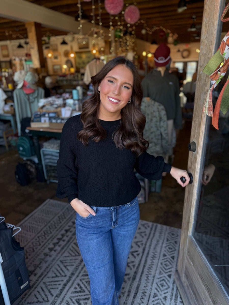Puff Sleeve Sweater - Black - Mercantile213