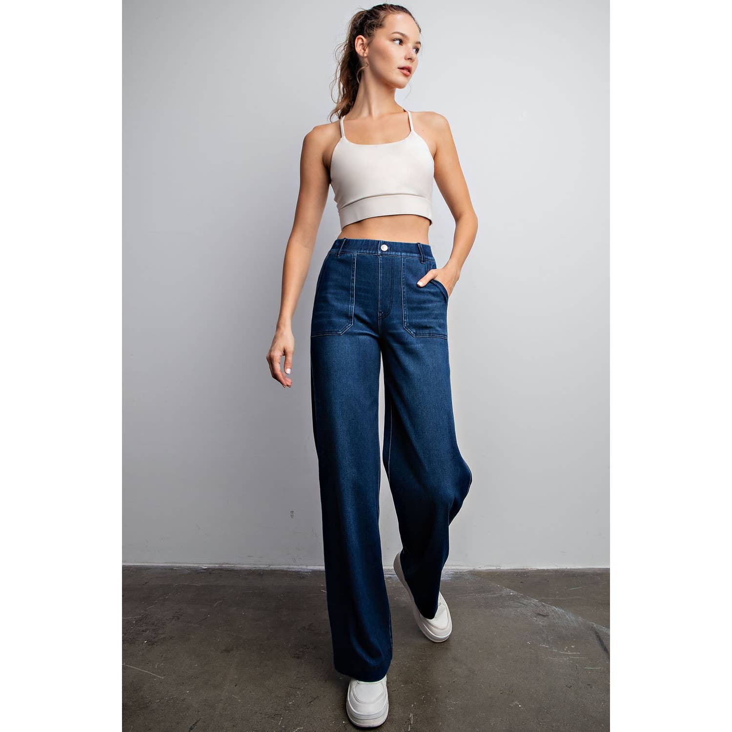 Rae Mode Cotton Stretch Wide Leg Denim - P6278D - Mercantile213