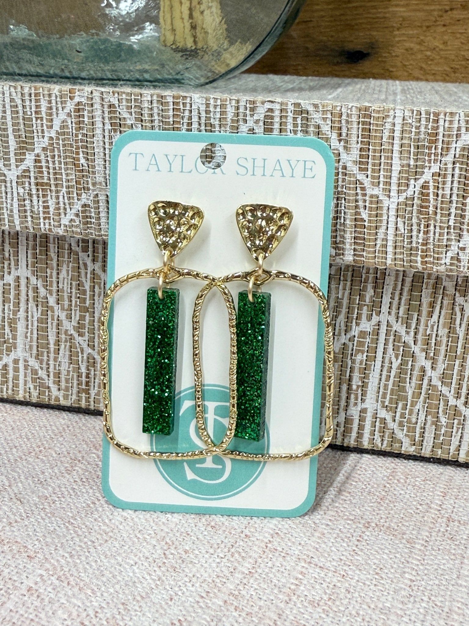 Rectangle Stick Hoops: Green Glitter - Mercantile213