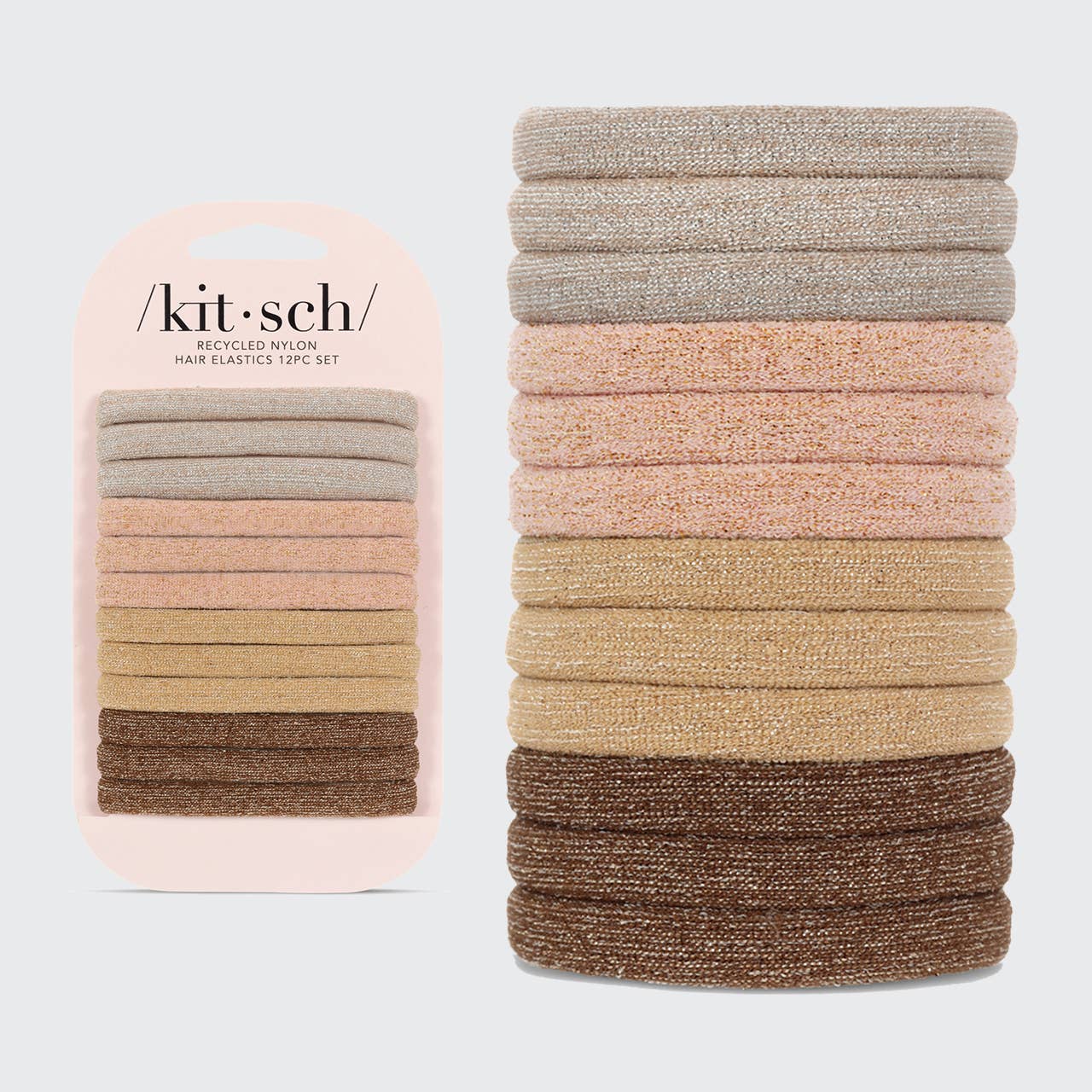 Recycled Nylon Glitter Medium Elastics 12pc - Neutral - Mercantile213