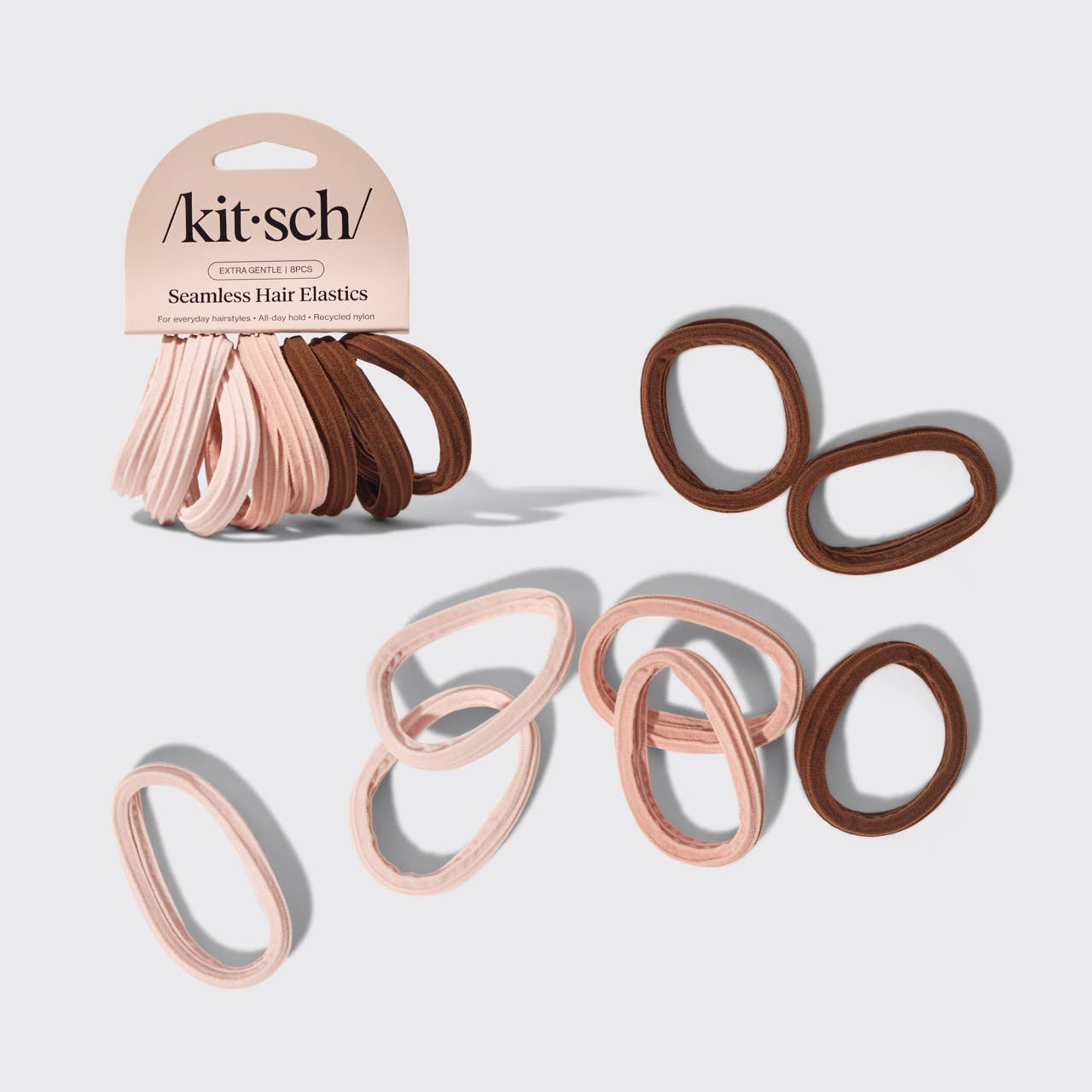 Recycled Seamless Hair Elastics 8pc Set - Rosewood - Mercantile213