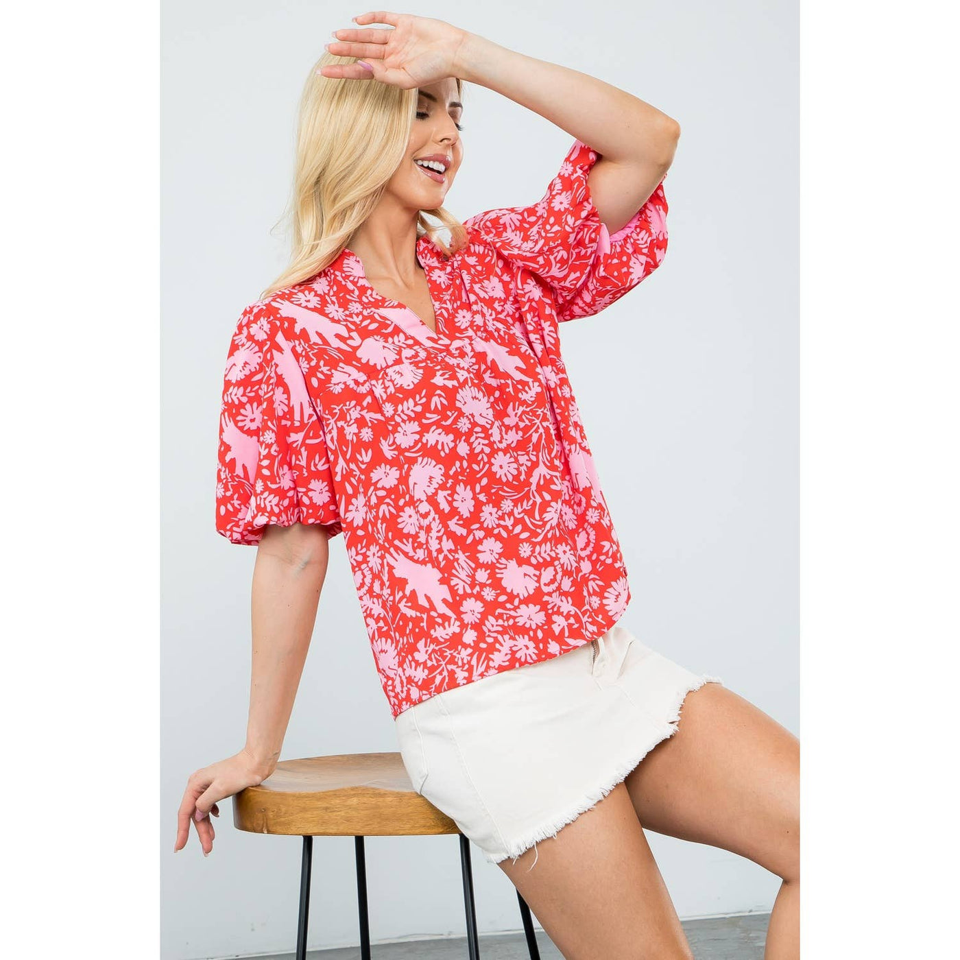 Red and Pink Floral Blouse - Mercantile213