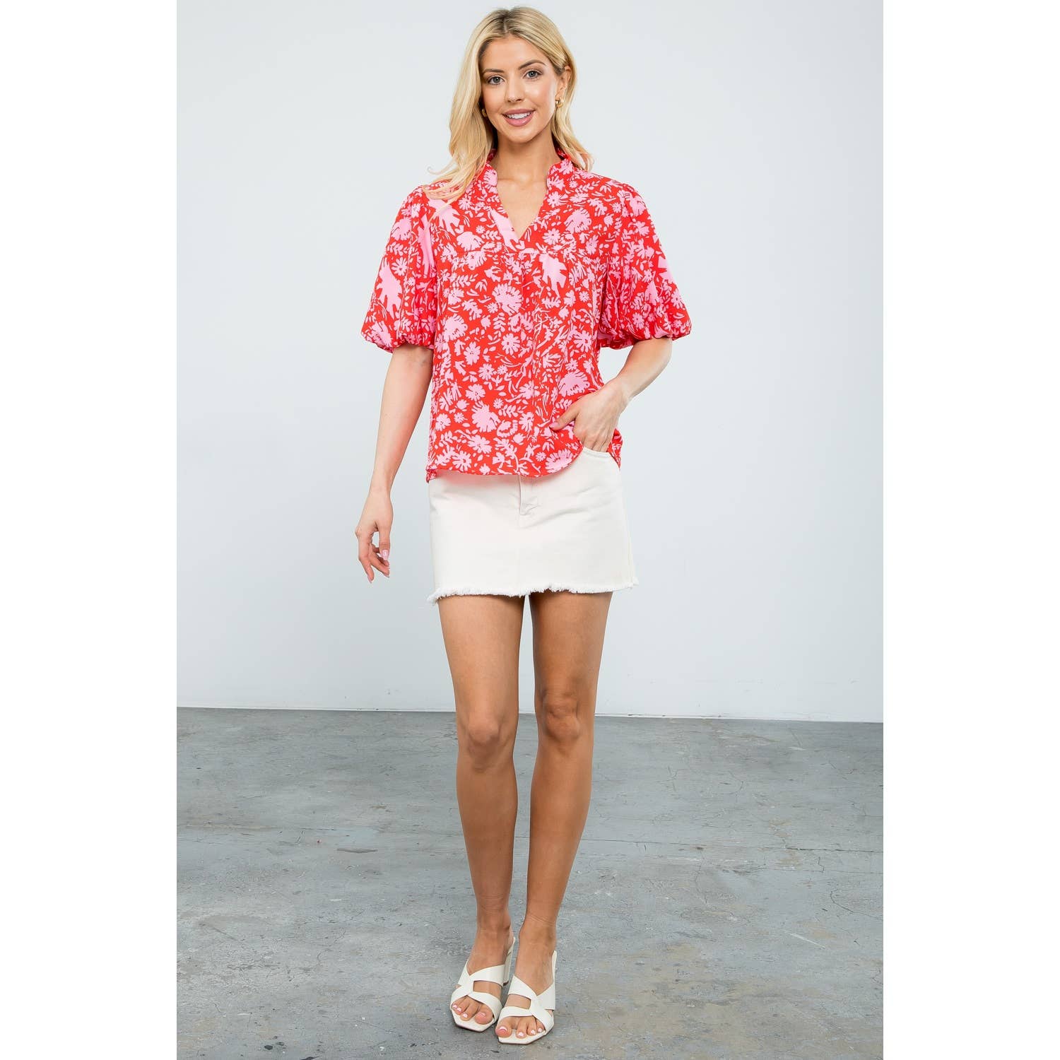 Red and Pink Floral Blouse - Mercantile213