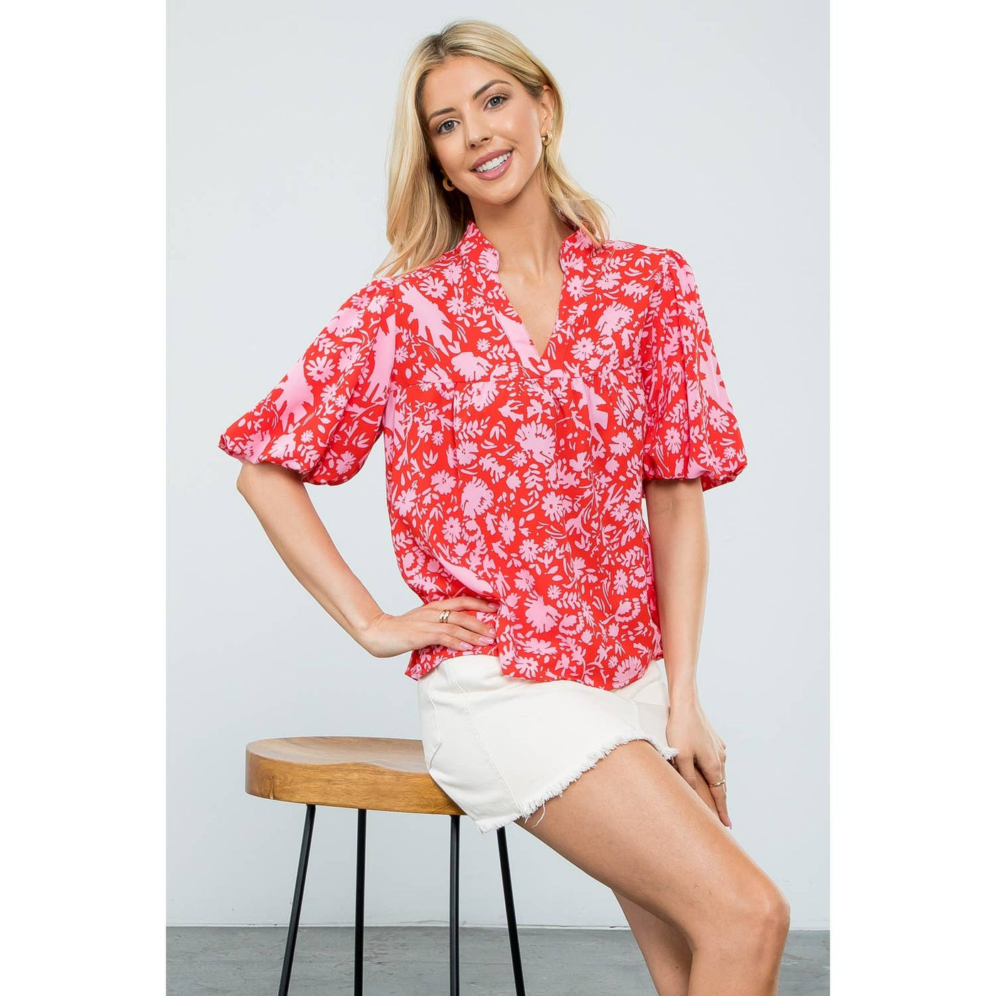 Red and Pink Floral Blouse - Mercantile213