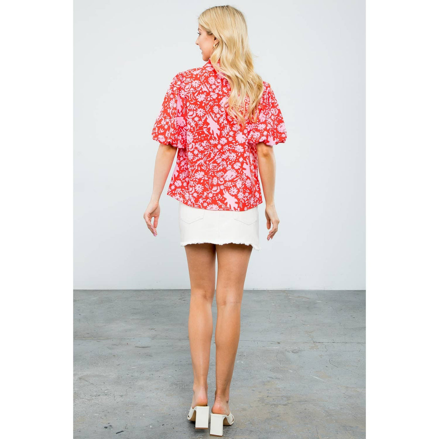 Red and Pink Floral Blouse - Mercantile213