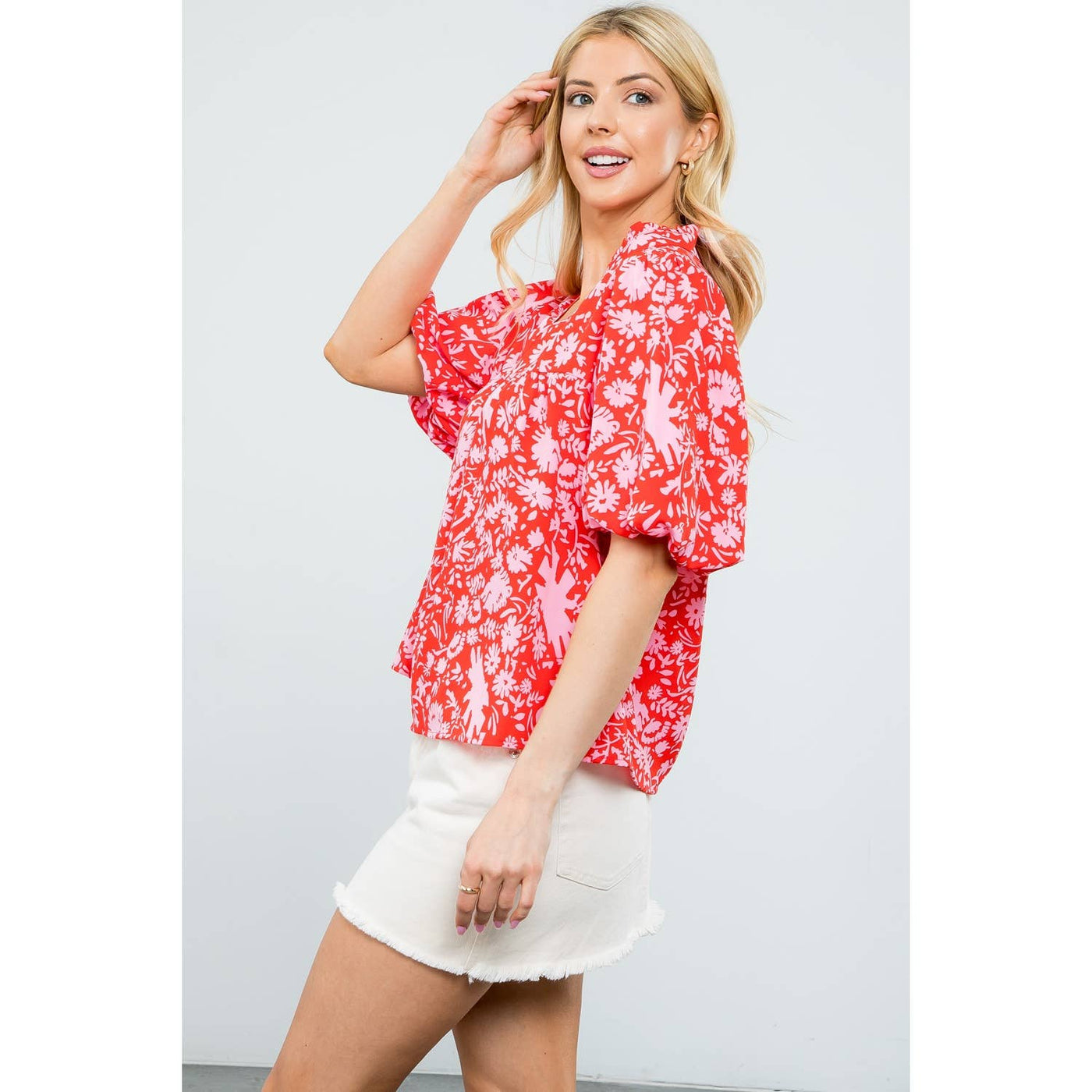 Red and Pink Floral Blouse - Mercantile213