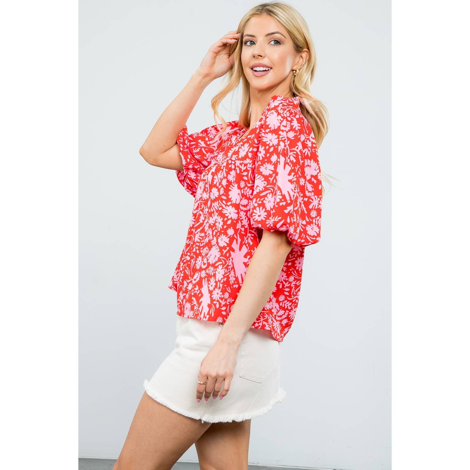Red and Pink Floral Blouse - Mercantile213