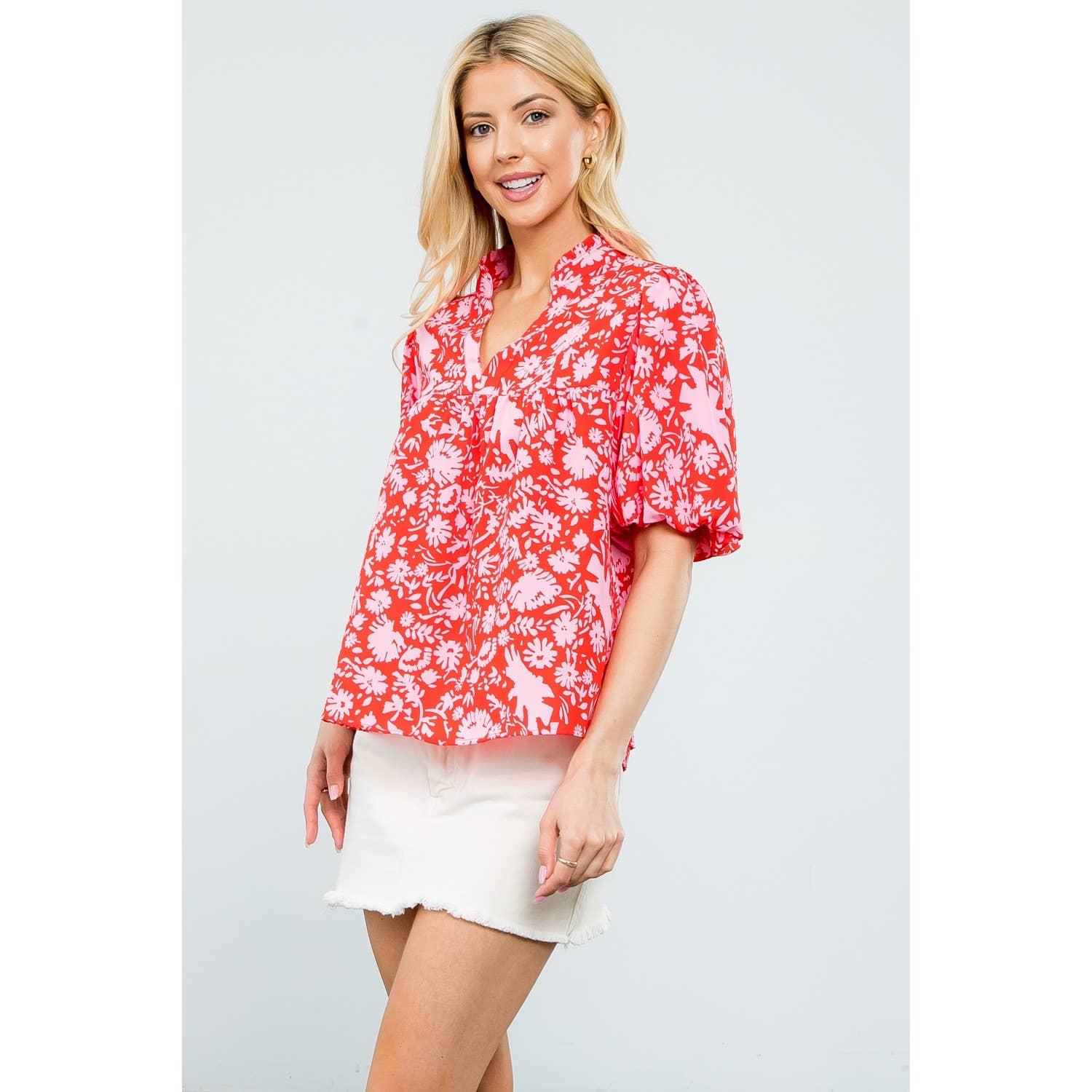 Red and Pink Floral Blouse - Mercantile213