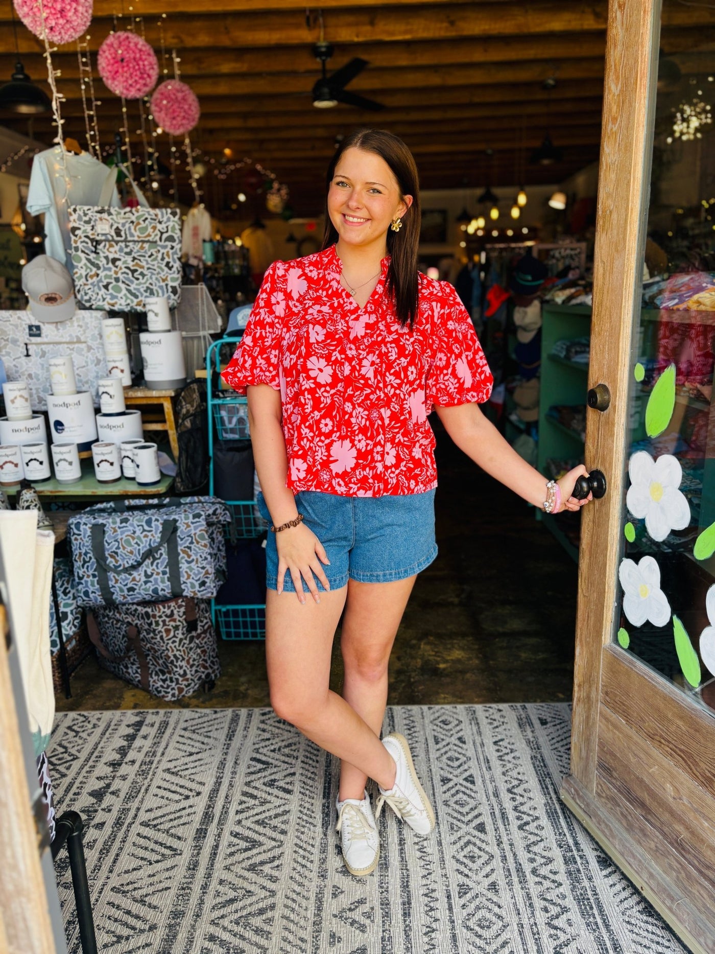 Red and Pink Floral Blouse - Mercantile213