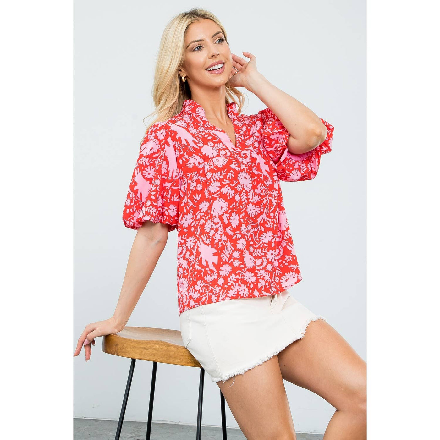 Red and Pink Floral Blouse - Mercantile213