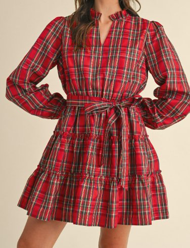 Red Plaid Tiered Dress - Mercantile213