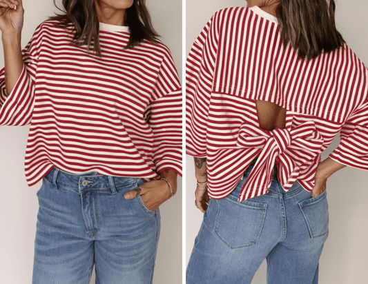 Red Stripe Tie Back Top - Mercantile213