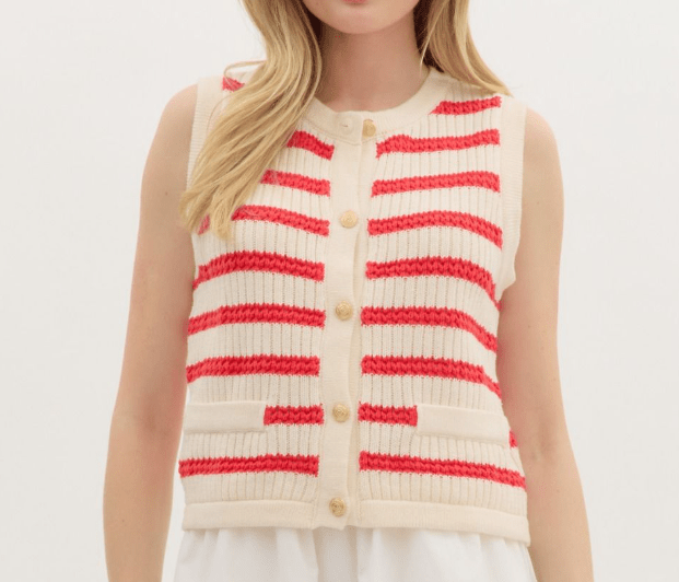 Red/Cream Striped Sweater Vest - Mercantile213