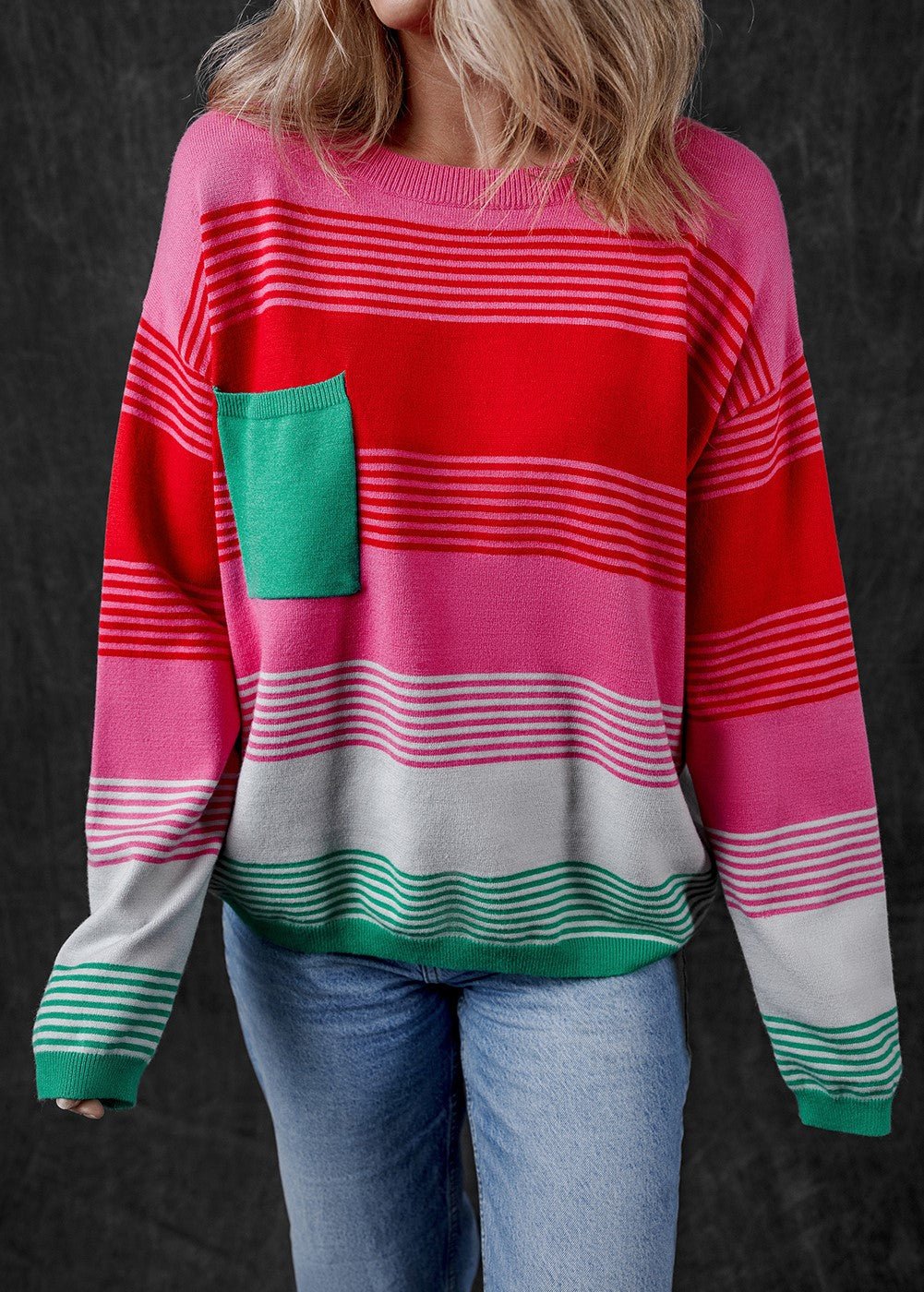 Red/Green Striped Knit Top - Mercantile213