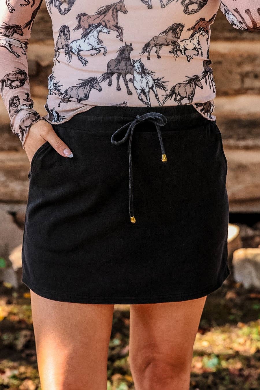 Refined Denim Stretch Skort - Black Wash - Mercantile213