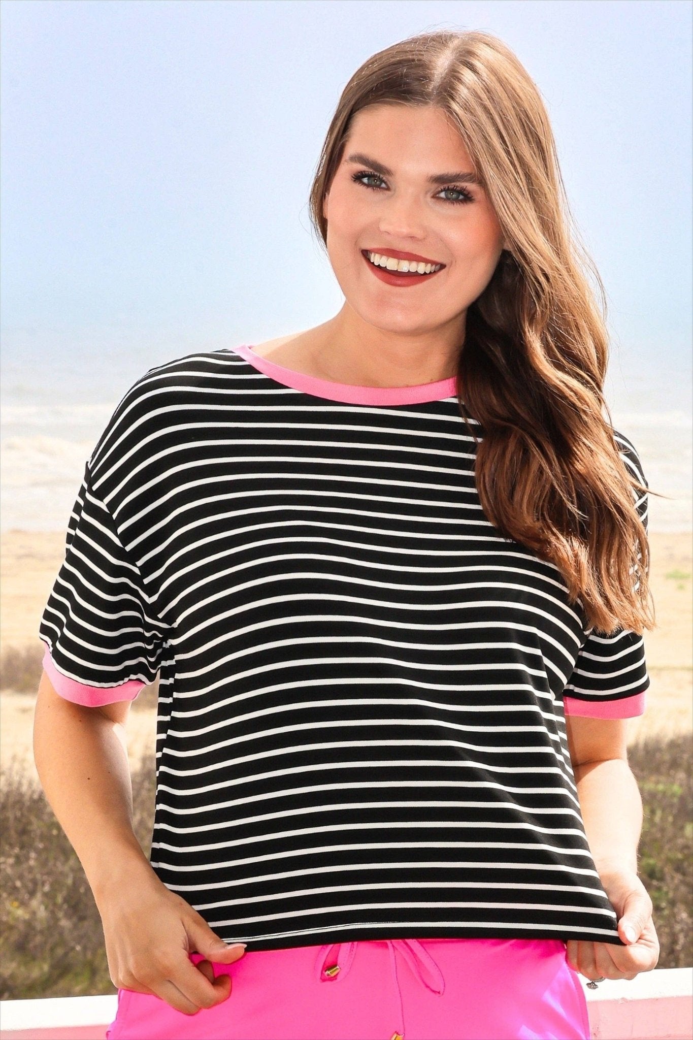 Retro Stripe Tee - Black and Pink - Mercantile213