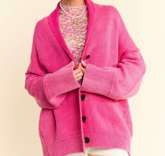 Ribbed Botton Front Sweater Cardigan - Pink - Mercantile213