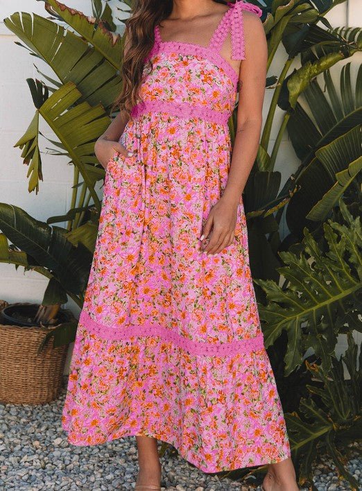 Rose Floral Tie Strap Maxi - Mercantile213