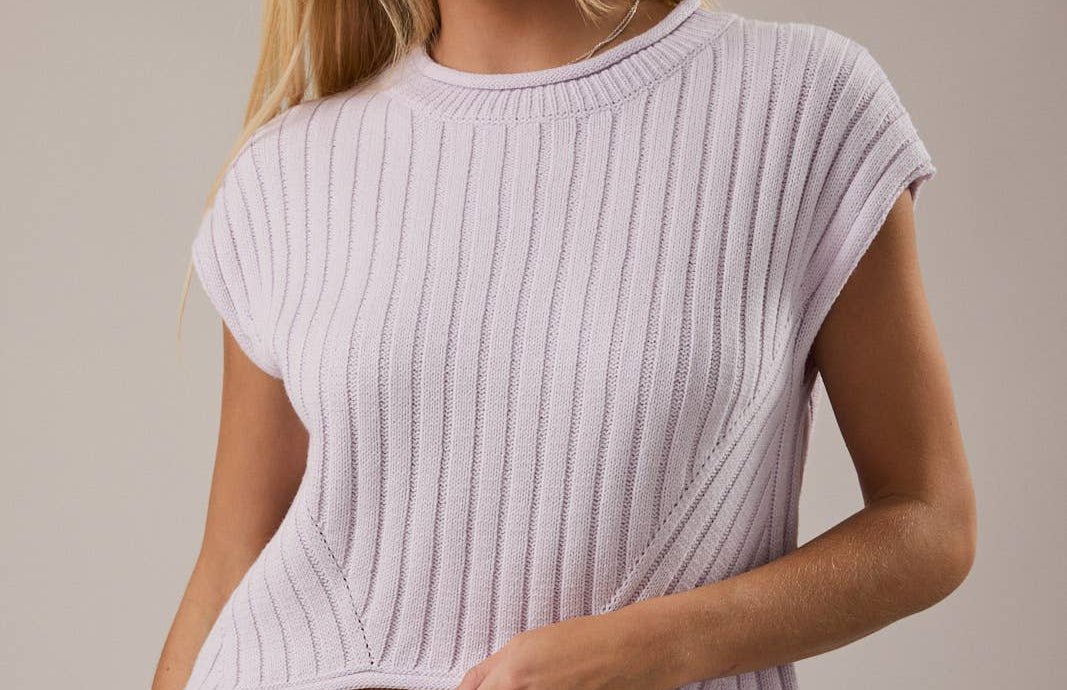 Round Neck SS Sweater - Lavender - Mercantile213