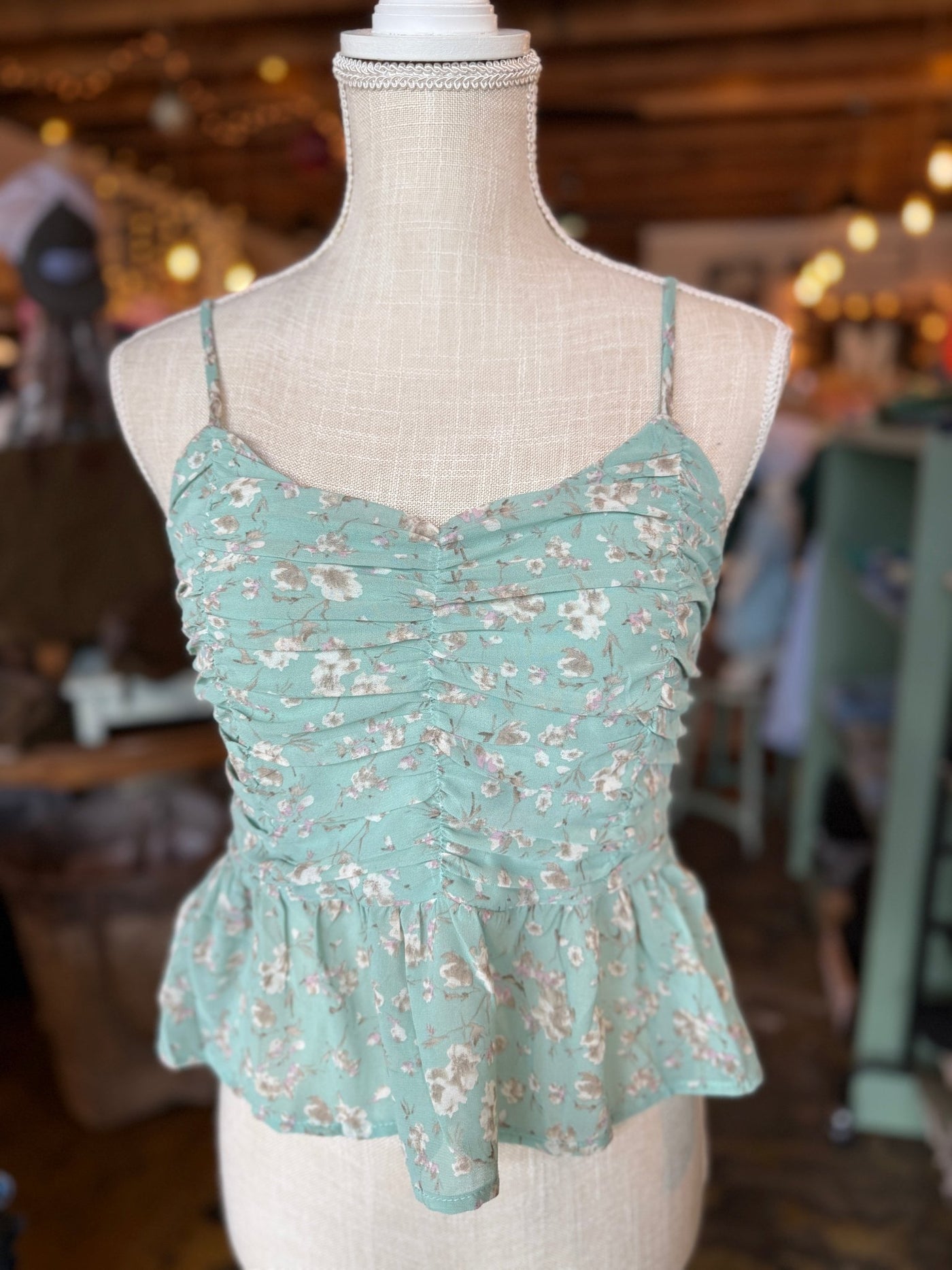 Ruched Peplum Cami - Mint Blush - Mercantile213