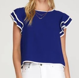 Ruffle Sleeve Top- Royal Blue - Mercantile213