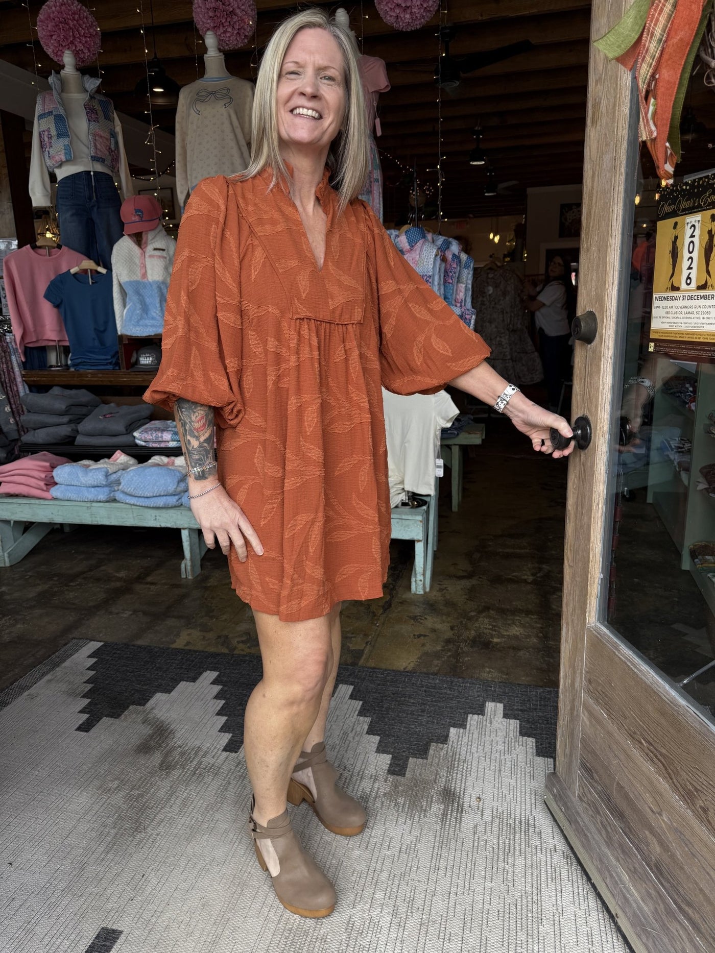 Rust Floral Textured Dress - Mercantile213