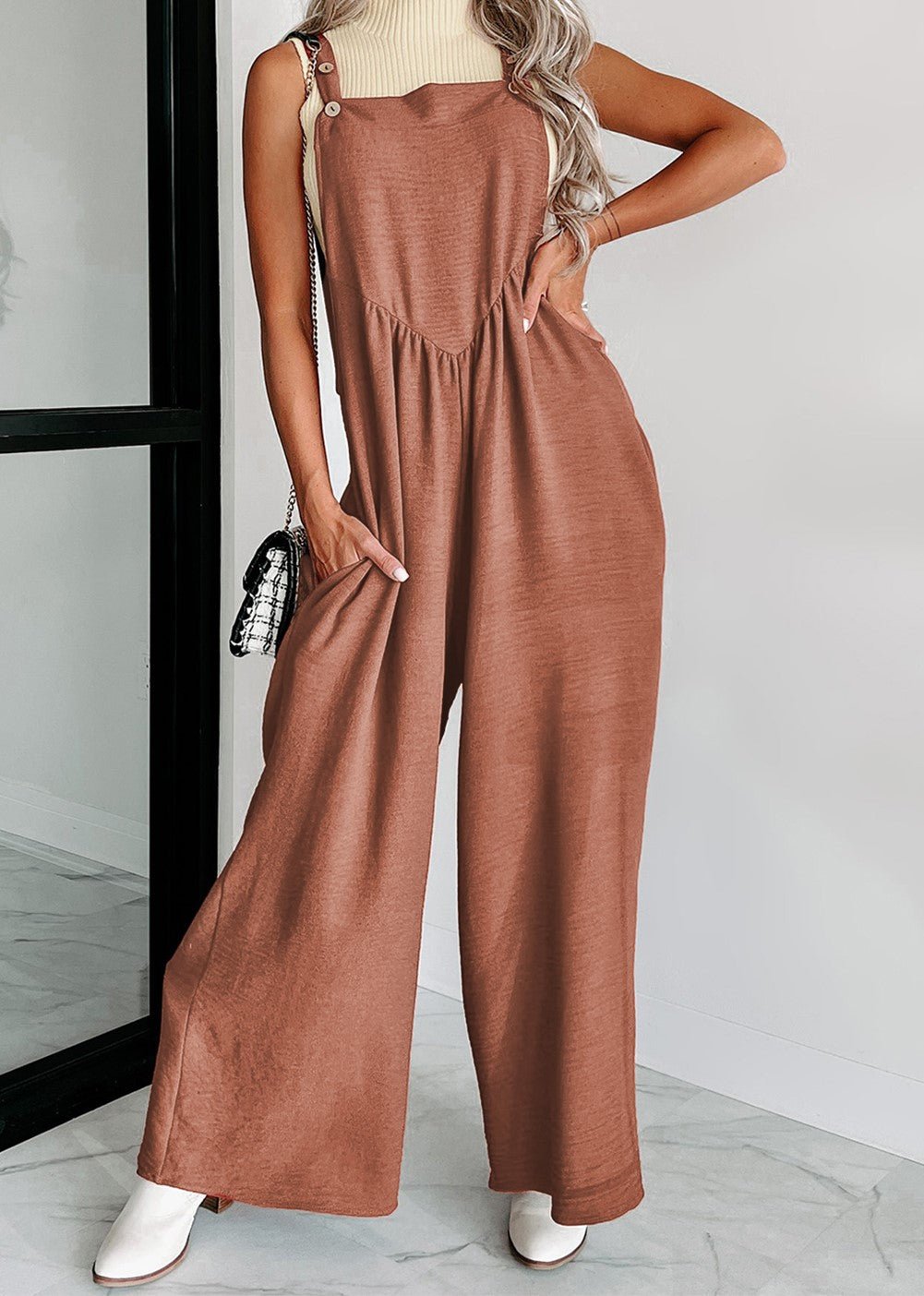 Rust Ruched Wide Leg Jumpsuit/Overalls - Mercantile213