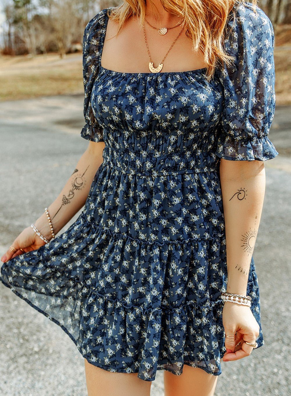 Sail Blue Floral Short Dress - Mercantile213