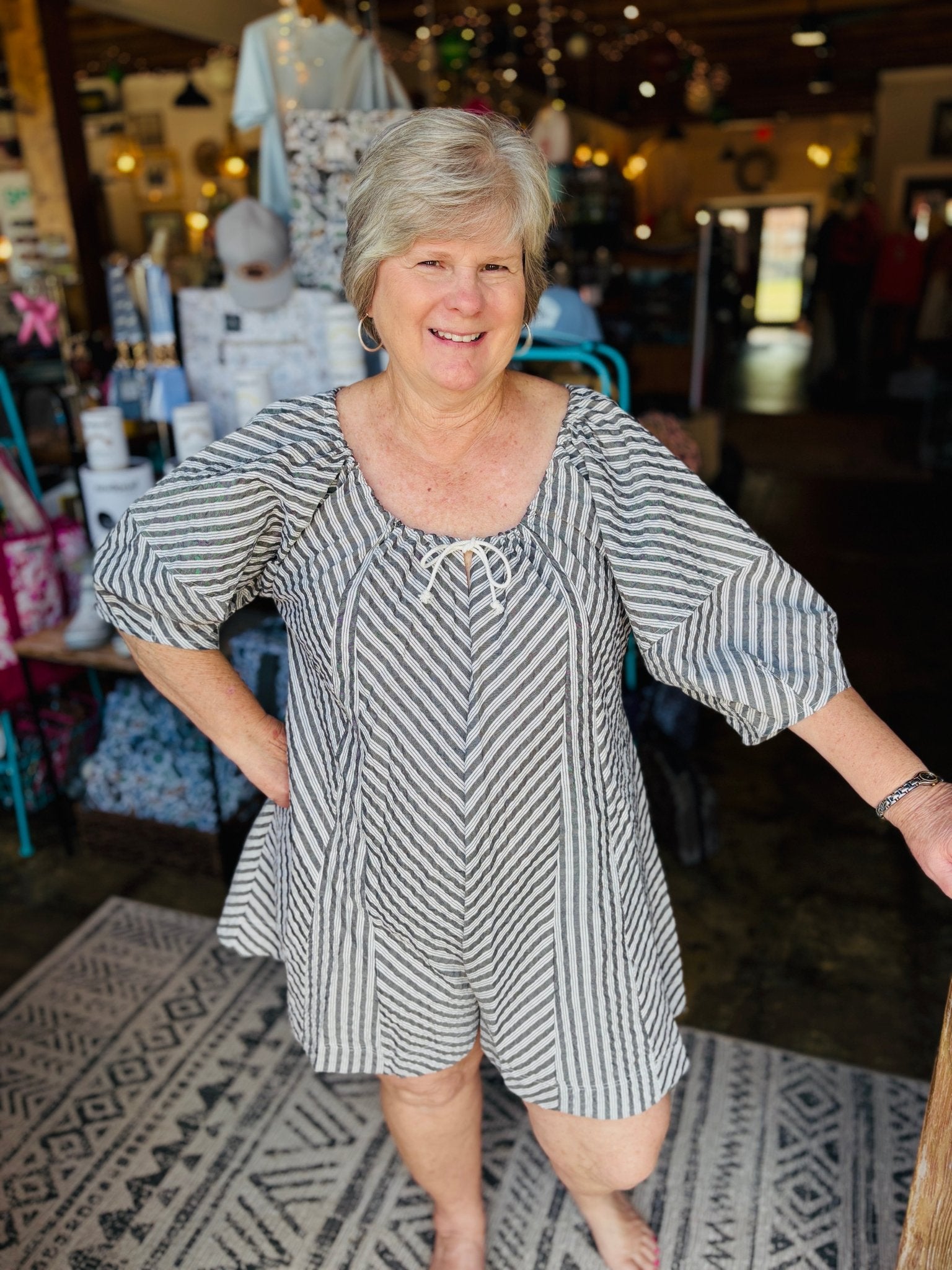 Sailor Striped Seersucker Romper: Black - Mercantile213