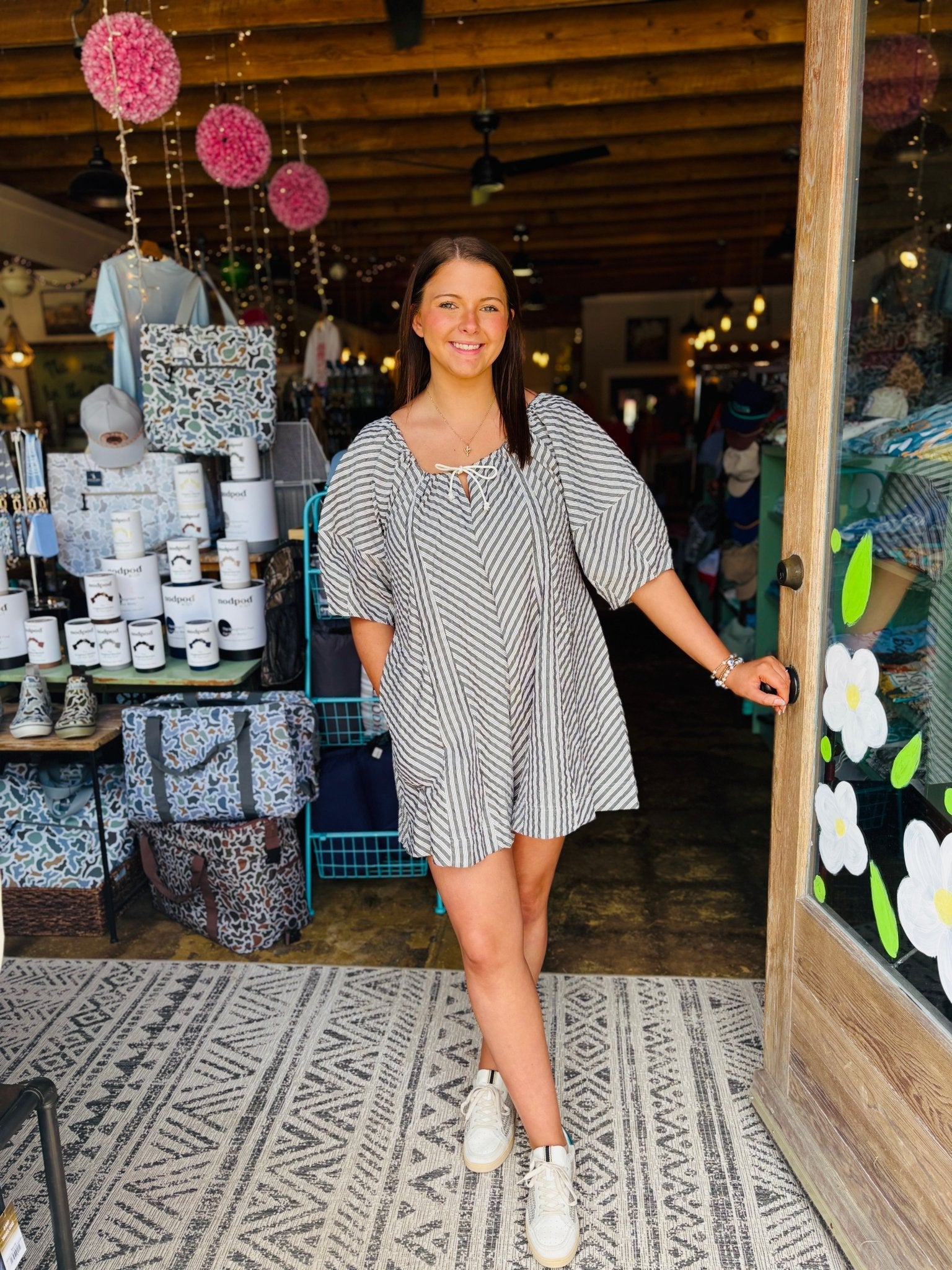 Sailor Striped Seersucker Romper: Black - Mercantile213
