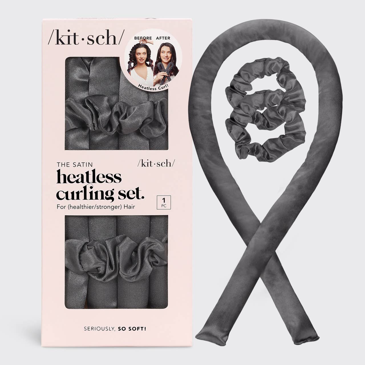 Satin Heatless Curling Set - Charcoal - Mercantile213