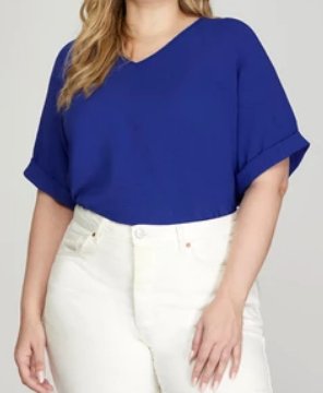 Short Sleeve V Neck Top- Royal Blue - Mercantile213