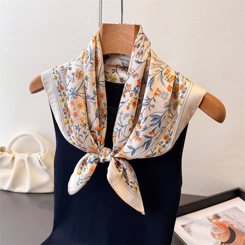 Silk Bandana Scarf- Tan Floral - Mercantile213