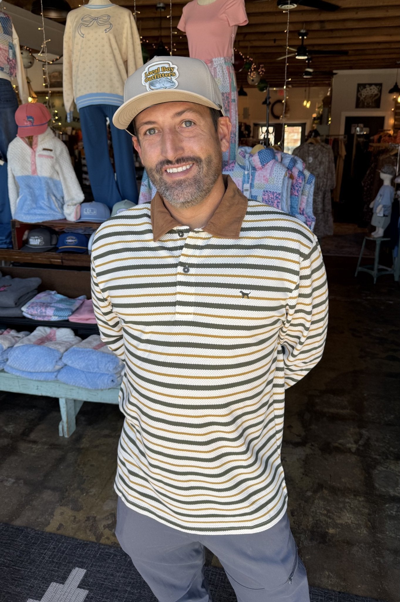 Simply Southern Men's Stripe LS Polo - Mercantile213