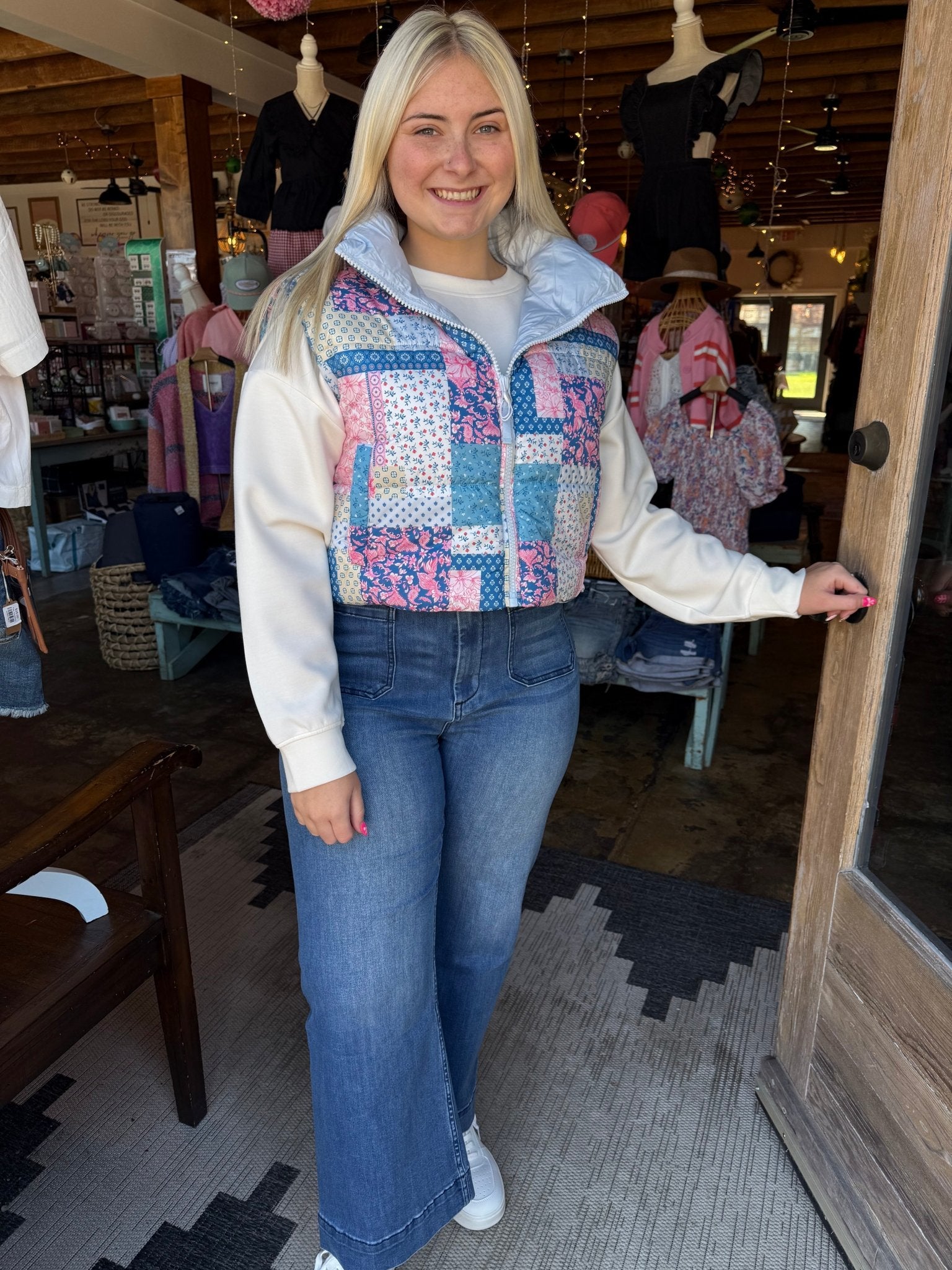 Simply Southern Puffer Vest - Blue Floral - Mercantile213