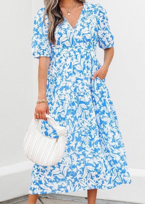 Sky Blue Floral Maxi Dress - Mercantile213