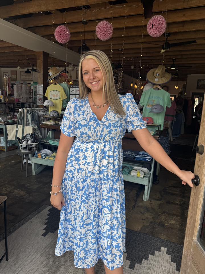 Sky Blue Floral Maxi Dress - Mercantile213