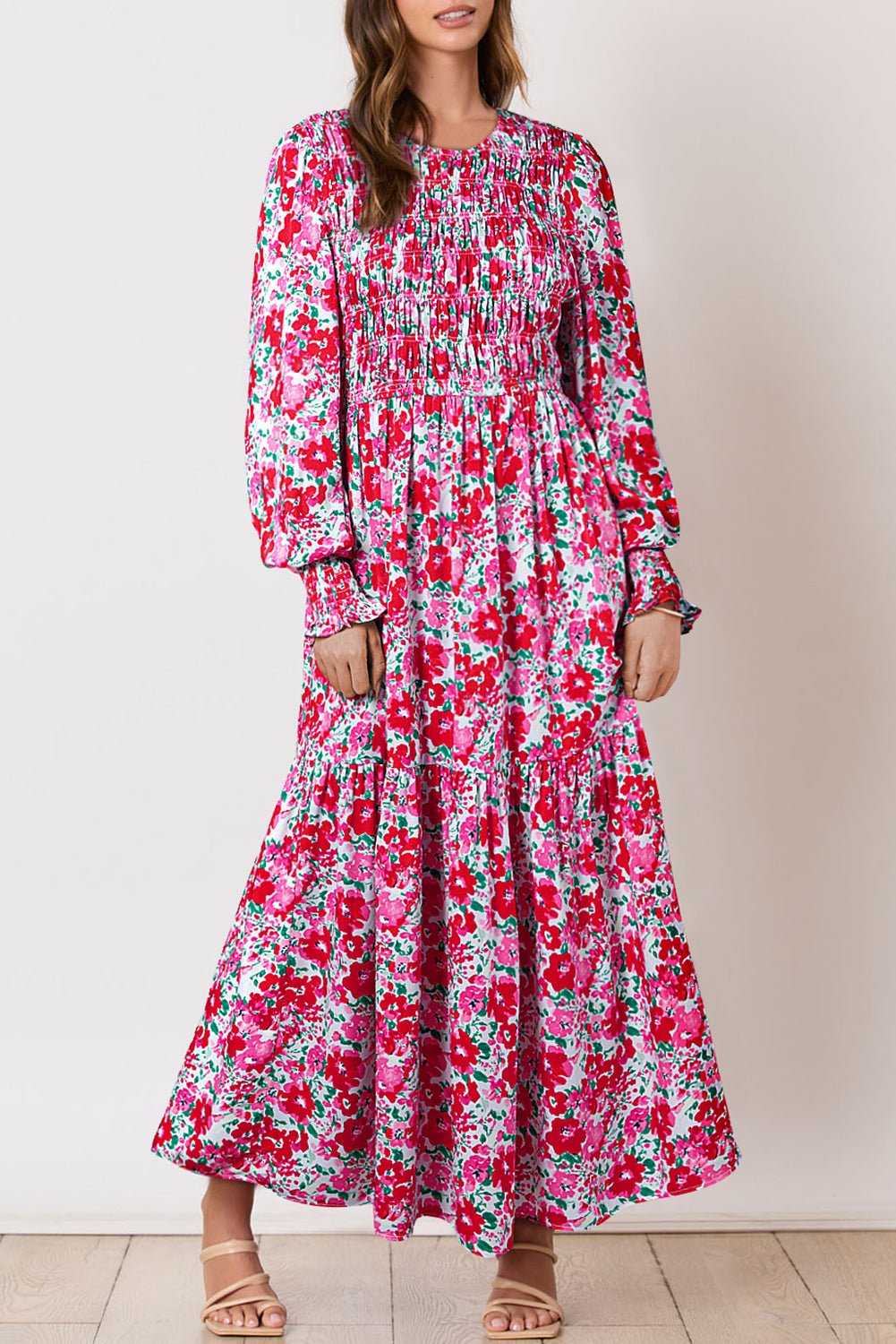 Sky Blue Floral Smocked Maxi Dress - Mercantile213