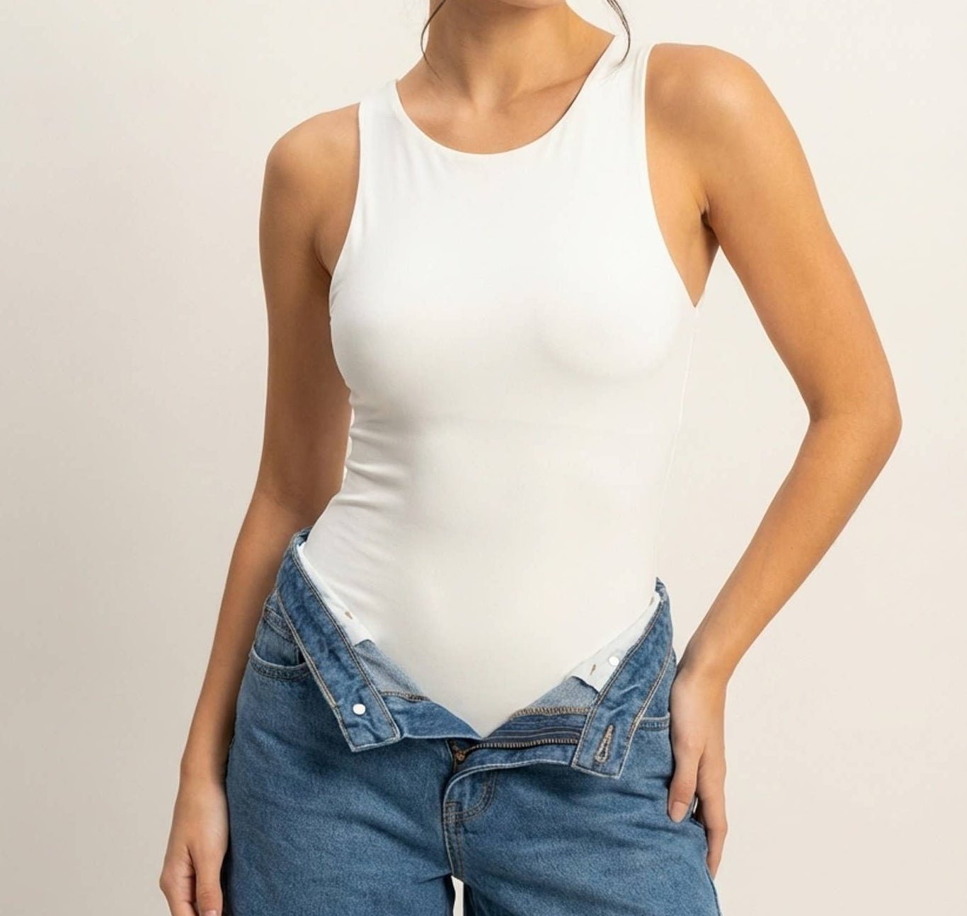 Sleeveless Tank Top Bodysuit - White - Mercantile213