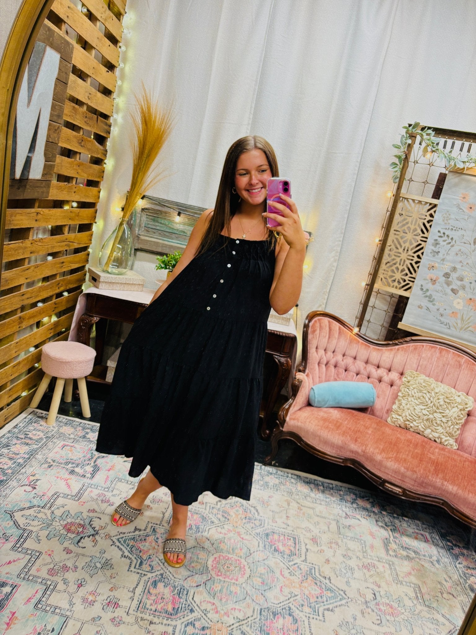 Sleeveless Tiered Cami Dress: Black - Mercantile213