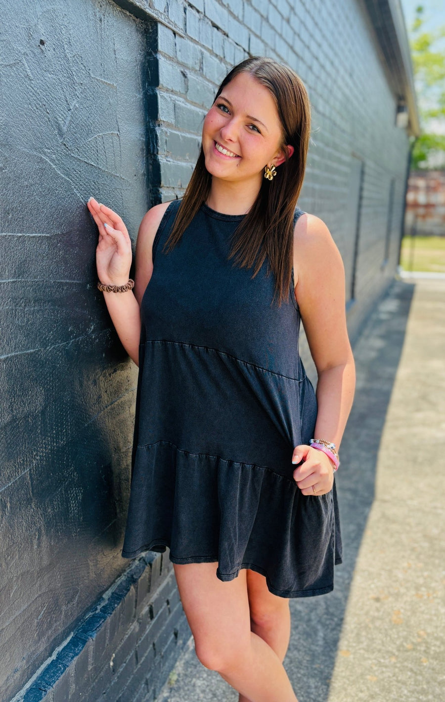 Sleeveless Tiered Mini Dress - Black - Mercantile213