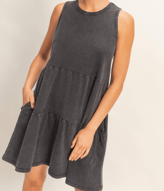 Sleeveless Tiered Mini Dress - Black - Mercantile213