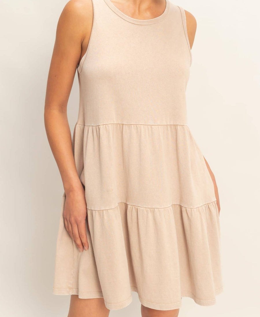 Sleeveless Tiered Mini Dress - Taupe - Mercantile213